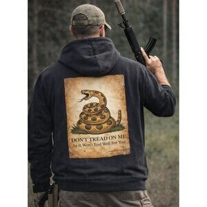 Men’s Black Fleece Lined Zip Hoodie Large NWT Bold Graphic Don’t Tread On Me